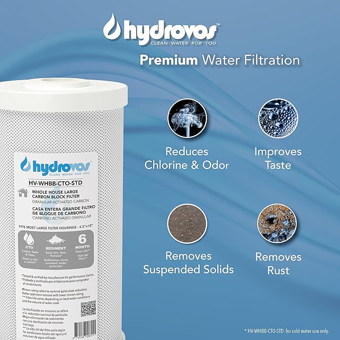 10" x 4.5” Carbon Water Filter, Granular Activated Carbon GAC Replacement Filter Reduces Sediment, Chlorine Taste and Odor, Large Capacity for 10 Inch Whole House Water Filtration System