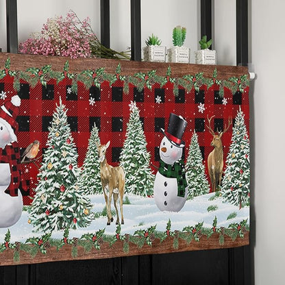 Vandarllin Christmas Snowman Kitchen Curtains Valances for Windows Christmas Tree Rod Pocket Window Treatment for Kitchen/Living Room/Bedroom/Bathroom,42" X 12" -1 Panel, Red Xmas Snowy Winter