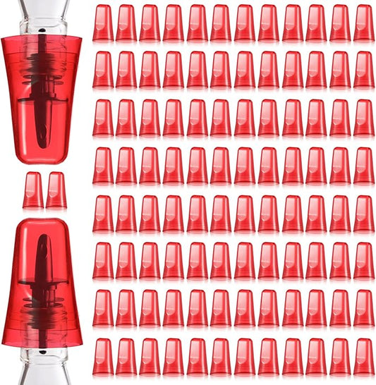 Chengu 100 Pieces Pour Spout Covers Translucent Liquor Pourer Covers Universal Bottle Pour Dispenser Liquor Bottle Covers Liquor Bottle Covers Bottle Cover Dust for Home Kitchen Supplies (Red)