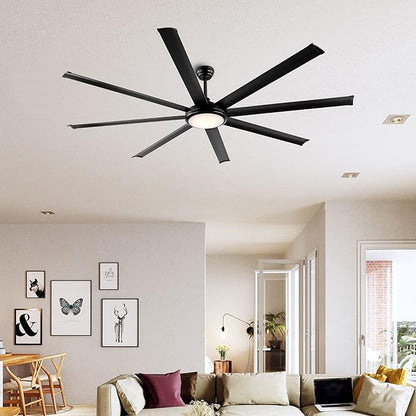 WINGBO 64" Ceiling Fan with Lights and Remote Control, Matte Black Ceiling Fan, 8 Reversible Blades, 6-Speed Noiseless DC Motor, Modern Ceiling Fan for Kitchen Bedroom Living Room, ETL Listed