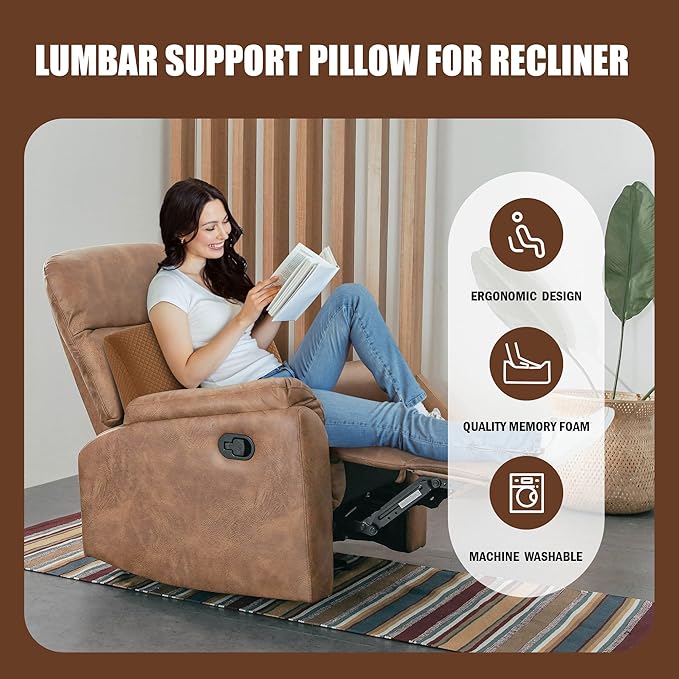 BALAPET Memory Foam Lumbar Support Pillow for Recliner Chair, Extra Large Back Support Cushion for Elderly, Supportive Lumbar Support Pillow, Thick Backrest for Home Reading, 20x14x5, Coffee