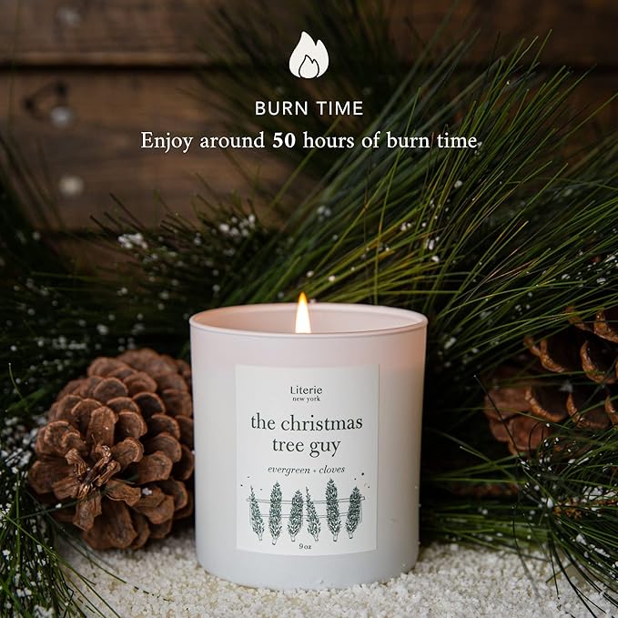 NYC Inspired Scented Candle: The Christmas Tree Guy - Evergreen & Cloves Scent, 9oz, 50 Hour Burn, Vegan Soy & Coconut Blend Candle for Home Decor, Gift for Women & Men