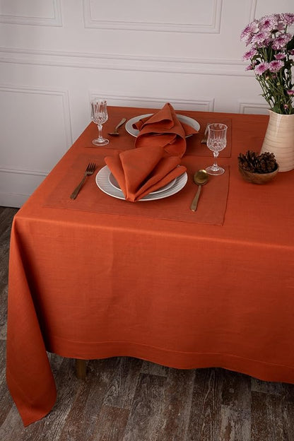 D'Moksha Homes Linen Tablecloth 54 x 72 Inch - 100% Pure Linen Rust Tablecloth - Machine Washable Dining Tablecloth for Rectangle Tables