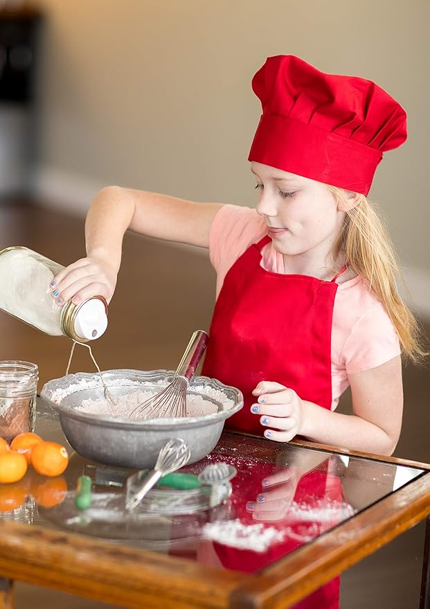 Tessa's Kitchen Club - Chef Hat and Apron Set for Kids, Real Cooking and Baking Wear Kit for Young Chefs in Training