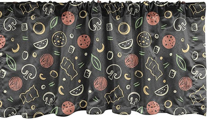 Ambesonne Cartoon Window Valance, Sketches of Pizza Ingredients Yummy Food Theme, Curtain Valance for Kitchen Bedroom Decor with Rod Pocket, 54" X 12", Grey Coral