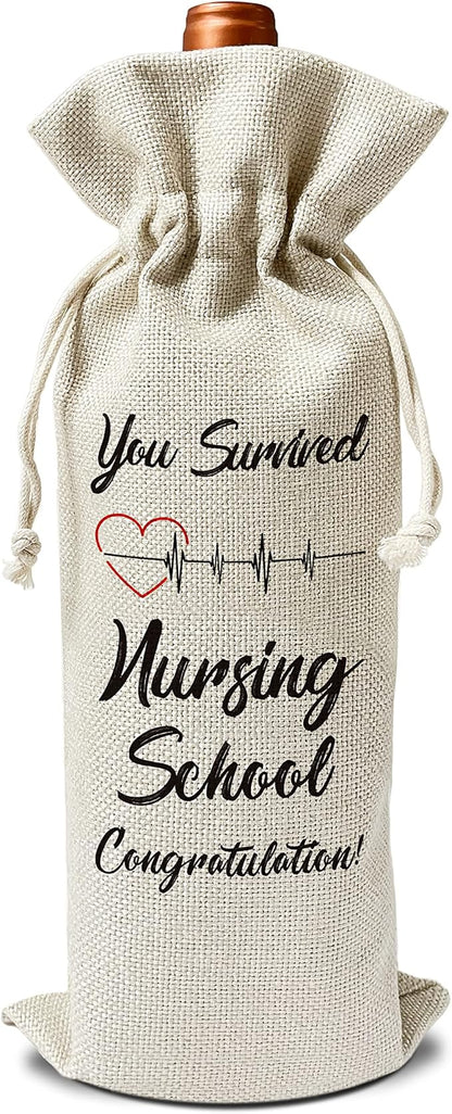 Zodvery Nursing School Graduation Wine Gift Bags - Gift for RN, Nurse Graduation - Reusable Burlap With Drawstring Gift Bag (5.5"x 13.5")-1 Pcs/jiu058