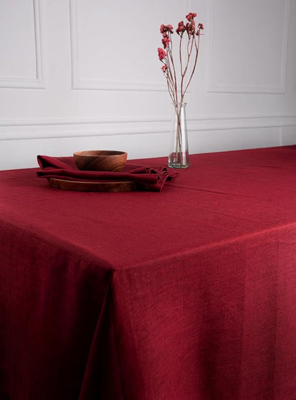 D'Moksha Homes Linen Tablecloth 60 x 60 Inch - 100% Pure Linen Red Tablecloth - Machine Washable Dining Table Throw - Red Tablecloth for Square Tables