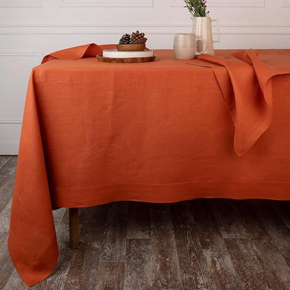 D'Moksha Homes Linen Tablecloth 60 x 90 Inch - 100% Pure Linen Rust Tablecloth - Machine Washable Dining Tablecloth for Rectangle Tables