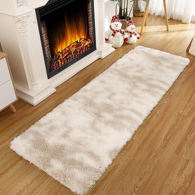 2x6 Rug Runner Faux Fur Fluffy Area Rug for Living Room Extra Soft Fuzzy Rugs Plush Shaggy Throw Carpet for Nursery Kids Room Non Slip Non Shedding Home Decor Rug for Bedroom,Tie Dye Light Taupe