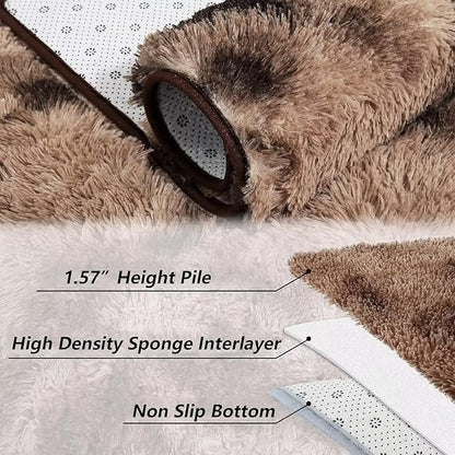 10x13 Feet Shag Area Rugs Large Shaggy Fluffy Bedroom Carpet Soft Plush Throw Rugs for Nursery Kids Room Extra Large Fuzzy Furry Rug for Gilrs Boys Room Living Room Decor,Tie Dye Brown