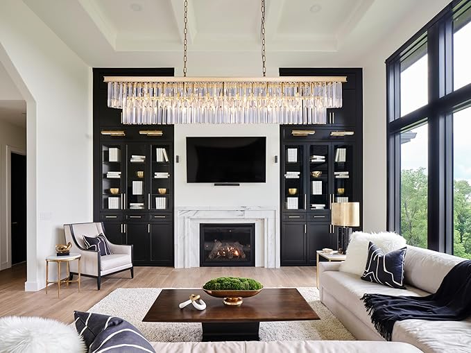 Wellmet Gold Chandelier 57 inch, 13-Light Modern Rectangular Crystal Chandelier Ceiling Hanging, Linear Chandeliers Light Fixture for Living Room, Dining Room, Bedroom, Kitchen Island