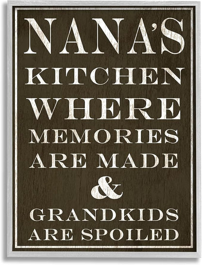 Stupell Industries Nanas Kitchen and Spoiled Grandkids Dark, Design by Daphne Polselli Gray Framed Wall Art, 16 x 20, Brown