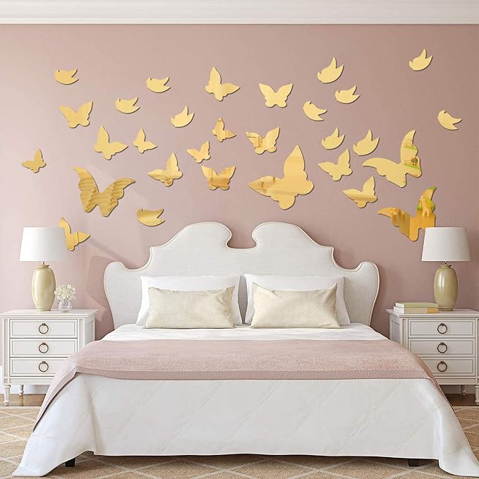 Amaonm 21 PCS Removable Crystal Acrylic Mirror Butterfly Wall Decals Fashion DIY Home Decorations Art Decor Wall Stickers Murals for Kids Nursery Room Bedroom Door Bathroom