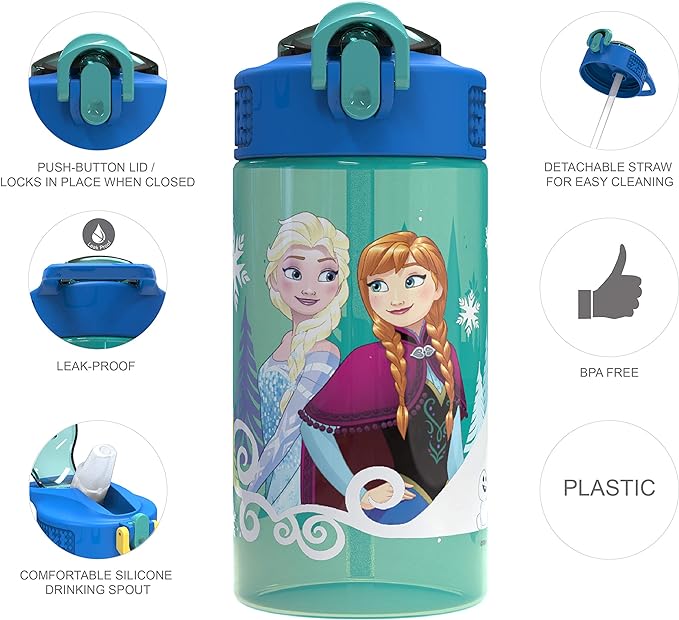 Zak Designs Disney Frozen 16 ounce Water Bottle, Anna & Elsa