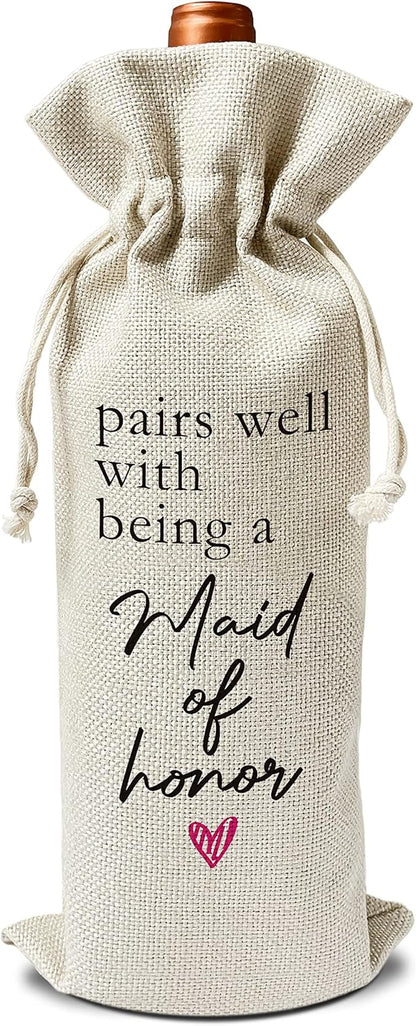 Zodvery Pairs well with Maid of Honor Wine Gift Bags - Gift for Bridesmaid Proposal, Bridesmaid Duties, Bridesmaid Gift - Reusable Burlap With Drawstring Gift Bag (5.5"x 13.5")-1 Pcs/jiu017