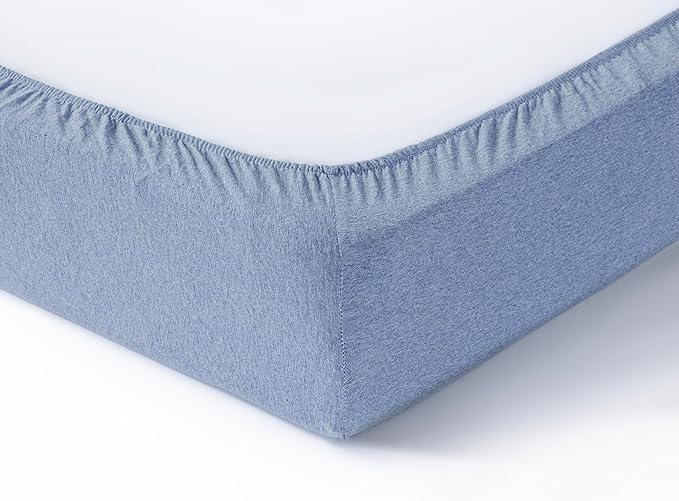 100% Cotton Jersey Knitted Standard Crib Sheets for Boys and Toddler, Soft and Breathable, Crib Sheets Girl Snug Fit, Machine Washable, Multiple Colors (P3,Denim Blue/Sky Blue,28"x52"x9")