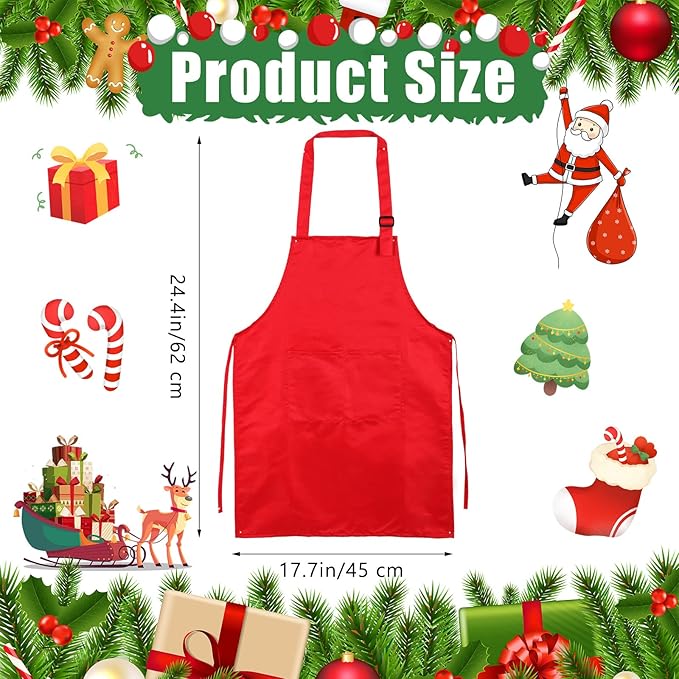 4 Sets Christmas Kids Apron and Chef Hat Boys Girls Aprons with 2 Pockets Hats Cooking Kitchen Painting Baking Wear (Classic)