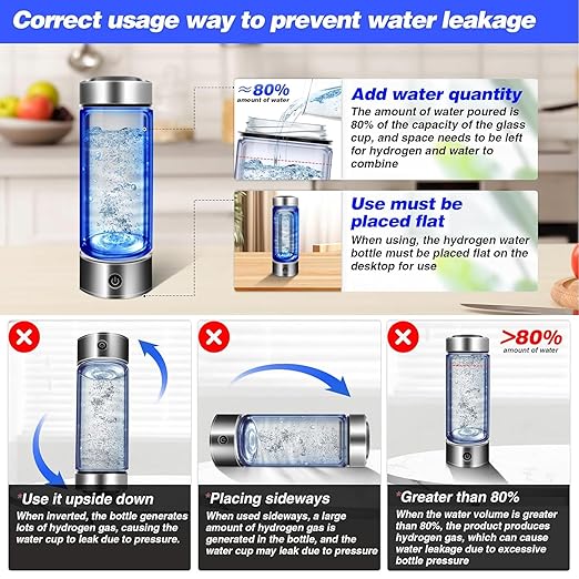 2024 Hydrogen Water Bottle, Portable Hydrogen Water Bottle Generator, Ion Water Bottle Improve Water Quality in 3 Minutes, Rechargeable Hydrogen Rich Water Glass Cup for Home Office Travel