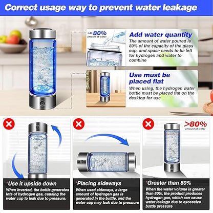 2024 Hydrogen Water Bottle, Portable Hydrogen Water Bottle Generator, Ion Water Bottle Improve Water Quality in 3 Minutes, Rechargeable Hydrogen Rich Water Glass Cup for Home Office Travel