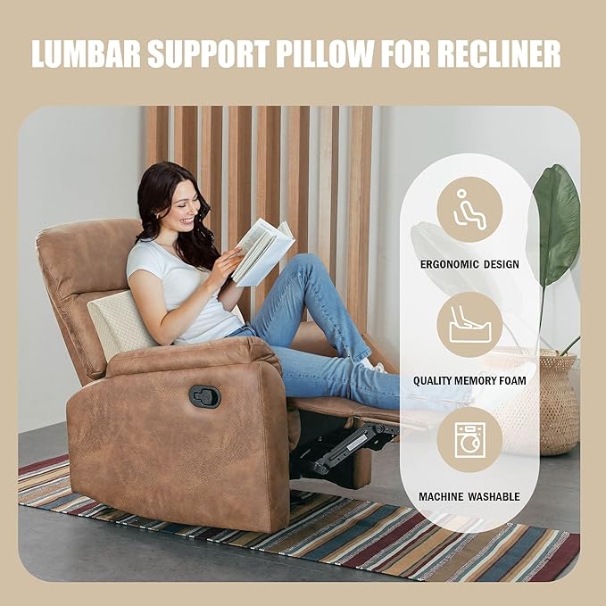 BALAPET Memory Foam Lumbar Support Pillow for Recliner Chair, Extra Large Back Support Cushion for Elderly, Supportive Lumbar Support Pillow, Thick Backrest for Home Reading, 20x14x5, Khaki