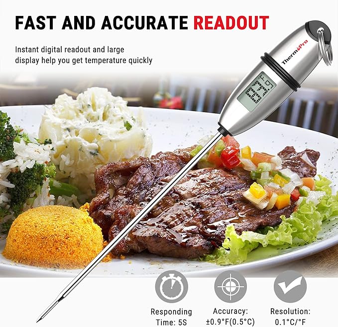 ThermoPro TP-02S（2 Pack） Instant Read Meat Thermometer Digital Cooking Food Thermometer with Super Long Probe for Grill Candy Kitchen BBQ Smoker Oven Oil Milk Yogurt Temperature