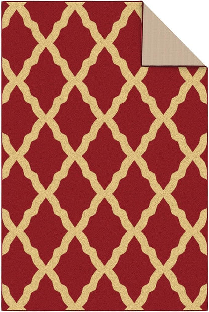 Ottomanson Ottohome Collection Non-Slip Rubberback Trellis Design 5x7 Indoor Area Rug - 5' x 6'6", Red