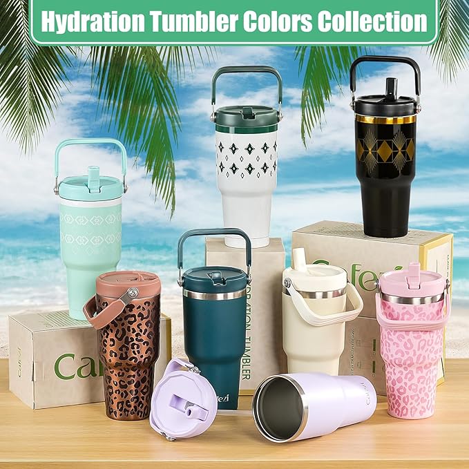 30oz Tumbler with Handle and Straw, Vacuum Insulated Tumblers with Flip Straw and Top Handle, Reusable Insulated Cup for Home, Outdoors, Leakproof, Fits in Cup Holder, Cold for 30 Hours