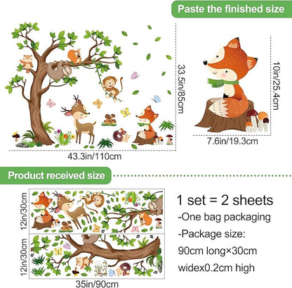 AM AMAONM Removable Jungle Animals Fox Deer Elephant Birds Lion Wall Decals DIY Tree and Leaves Wall Sticker Peel and Stick Home Wall Art Decor for Kids Baby Boys Nursery Bedroom Classroom (39153)