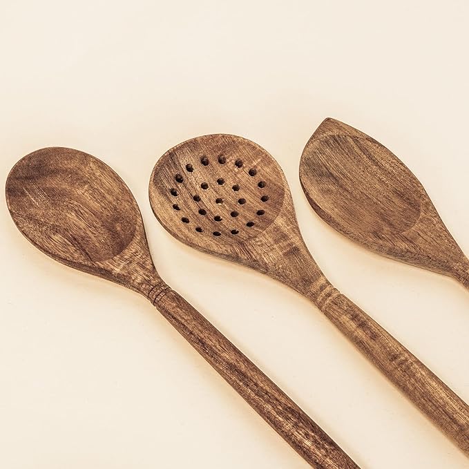 5pc Solid Acacia Wooden Kitchen Utensils Set Cooking Baking Home Essentials, 12 Inch