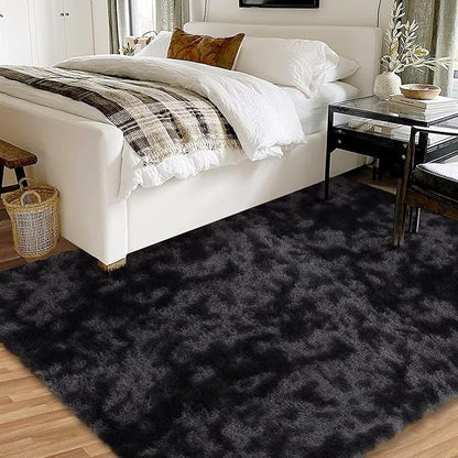 10x13 Feet Shag Area Rugs for Living Room Large Shaggy Fluffy Bedroom Carpet Soft Plush Throw Rugs for Nursery Kids Room Extra Large Fuzzy Furry Rug for Gilrs Boys Room Decor,Tie Dye Black Grey