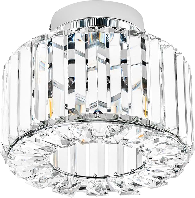 VONLUCE Semi Flush Mount Ceiling Light, Crystal Hallway Light Modern Ceiling Light Fixture, Nickel Flush Mount Chandelier for Kitchen Bedroom Living Room Entryway