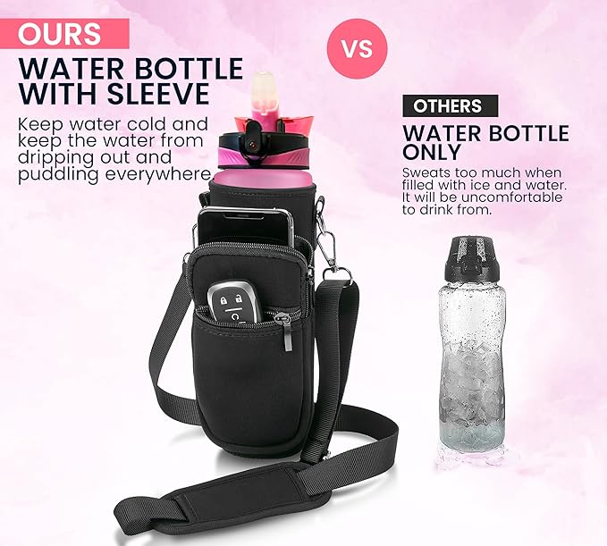 2 PACK: 32 Oz Water Bottle with Time Marker - Motivational Gym Water Bottle with Strap & Holder for Everyday Use | Water Bottles with Times to Drink | Big Water Bottle with Straw, Leak Proof & Durable