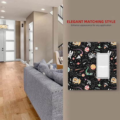 Space Cute Cat Dog Decorative Combo 1 Blank Single Rocker Light Switch Cover Wall Plate 2 Gang One Decora for Electrical Outlets Kitchen Kids Boys Room Bedroom Bathroom Home Novelty Decorate