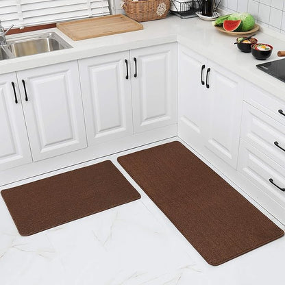 COSY HOMEER 20x30 Inch/20X48 Inch Kitchen Rug Mats Made of 100% Polypropylene Strip TPR Backing 2 Pieces Soft Kitchen Mat Specialized in Anti Slippery and Machine Washable,Brown