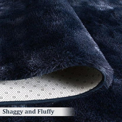 Modern Fluffy Area Rug 9x12 Ultra Soft Faux Fur Rug Plush Shaggy Floor Carpet for Bedroom Living Room Non Slip Non Shedding Floorcover Mat for Kids Playroom Nursery Home Decor,Tie Dye Navy