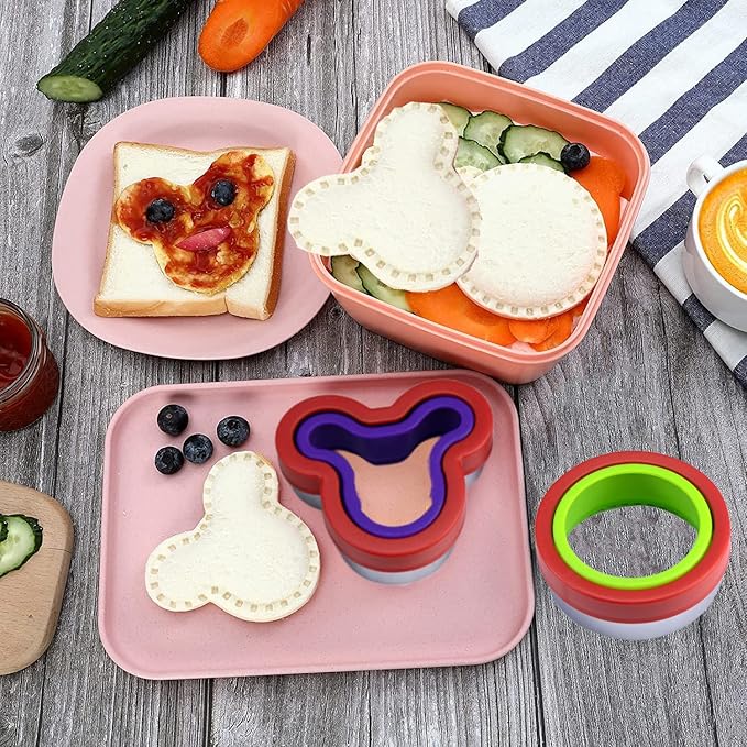 41 Pieces Wooden Kids Kitchen Knife Set and Sandwich Cutter for Kids Gloves Cutting Board Fruit Vegetable Crinkle Cutters Sandwich Cutter, Mickey Shapes Mold