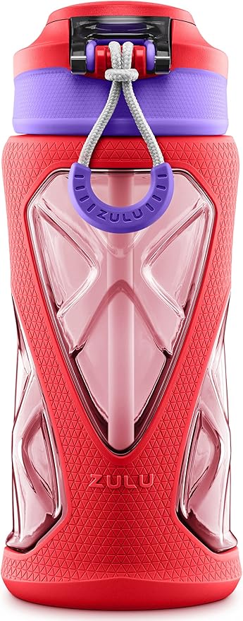 ZULU Torque 16oz Plastic Kids Water Bottle with Silicone Sleeve and Leak