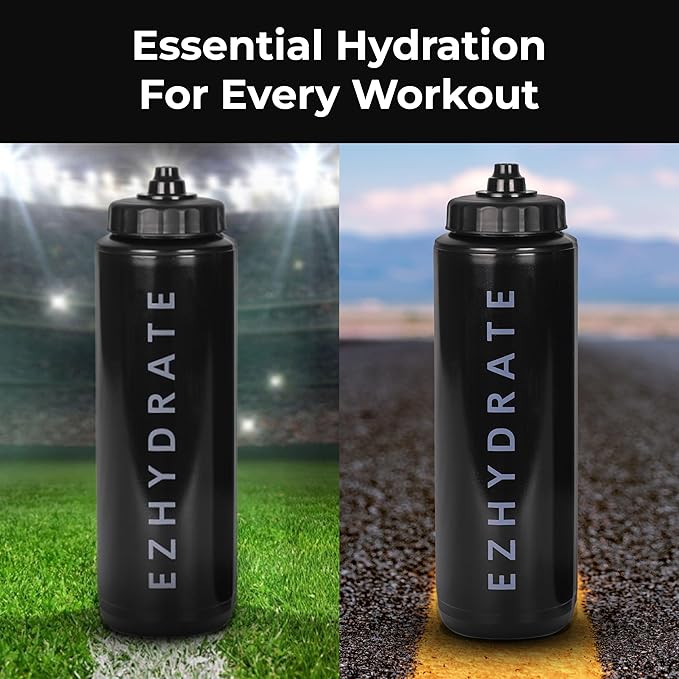 1 Pack Black 32oz Squeeze Water Bottles - Sports Water Bottles For Football, Hockey, Athletics - Reusable Squirt Bottle Set, BPA-Free, Perfect for Gym, Travel, Bike & Cycling Water Bottle