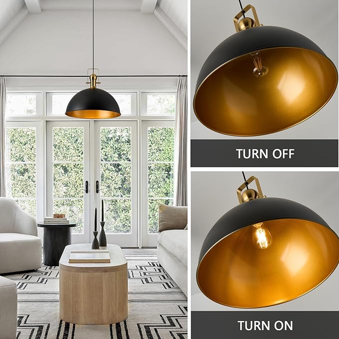 12 Inch Black Farmhouse Pendant Lights Matte Pendant Lights for Kitchen Island Industrial Adjustable Height Vintage Dome Hanging Light Fixtures for Barn, Dining Room 3 Packs