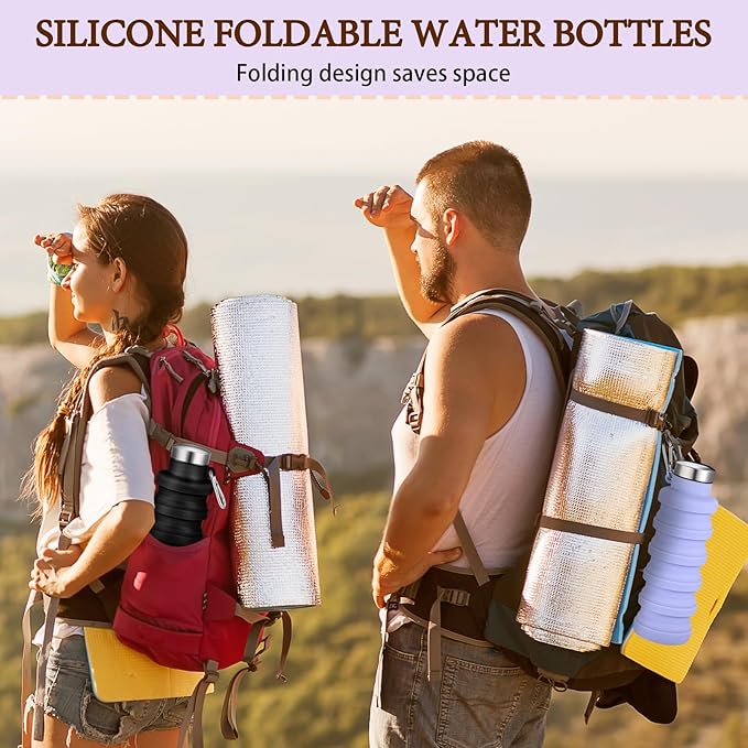 17oz Collapsible Water Bottles for Travel 500ml Reusable Foldable Silicone Water Bottle with Portable Buckle Silicone for Camping Hiking Sport