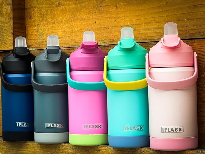 12oz Kids Water Bottle with Straw Lid | 100% Leak Proof | Insulated Stainless Steel Double Walled Thermos | BPA and Sweat free | Hot & Cold (Pink)