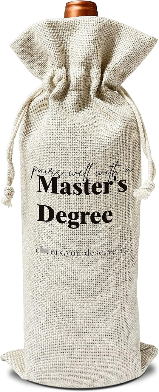 Zodvery Master's Degree Wine Gift Bags - Gift for Graduation, Leaving School - Reusable Burlap With Drawstring Gift Bag (5.5"x 13.5")-1 Pcs/jiu051