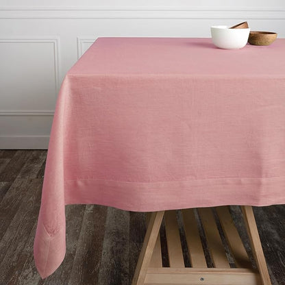 D'Moksha Homes Linen Tablecloth 60 x 60 Inch - 100% Pure Linen Dusty Pink Tablecloth - Machine Washable Dining Table Throw - Dusty Pink Tablecloth for Square Tables