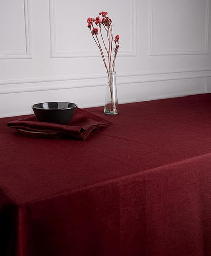 D'Moksha Homes Linen Tablecloth 60 x 120 Inch - 100% Pure Linen Dark Red Tablecloth - Machine Washable Dining Tablecloth for Rectangle Tables