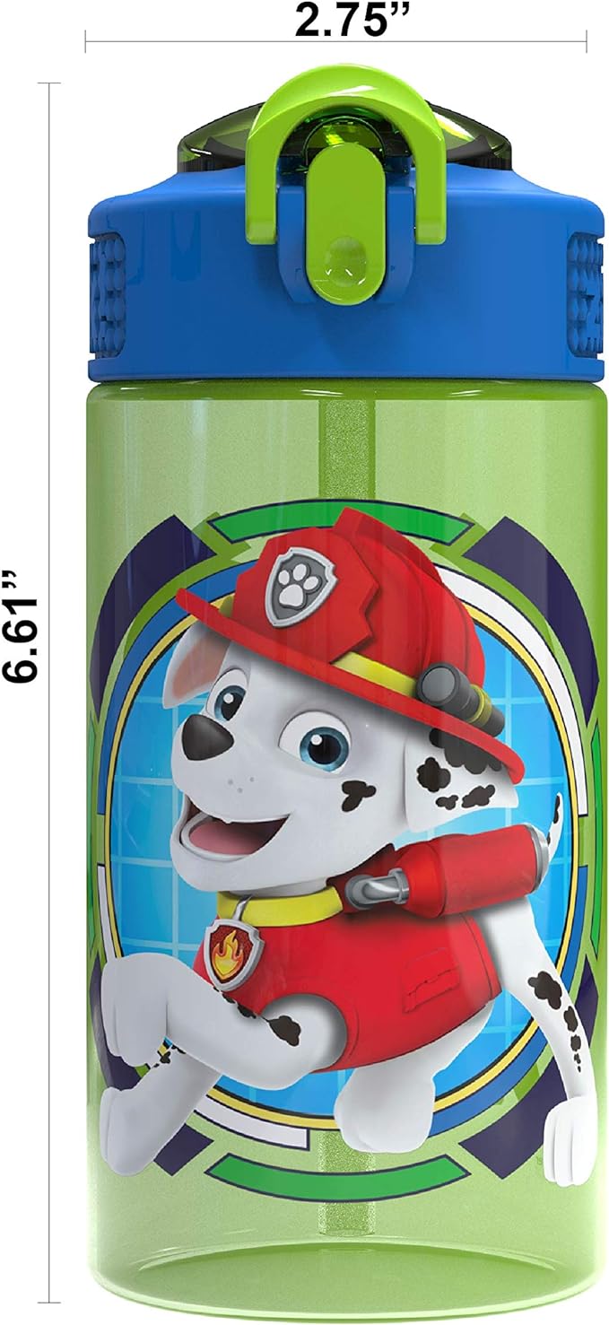 Zak Designs Paw Patrol Kids Spout Cover and Built-in Carrying Loop Made of Plastic, Leak-Proof Water Bottle Design (Rocky, Rubble & Chase, 16 oz, BPA-Free)