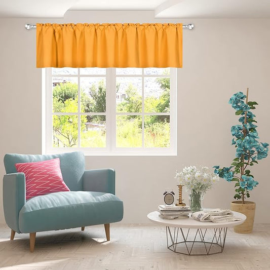 Vibrant Orange Extra Wide Valance for Windows 100x18 Inch Solid Thermal Insulated Blackout Rod Pocket Kitchen Short Curtain Toppers Extra Wide Valance for Bathroom Living Room 1 Panel