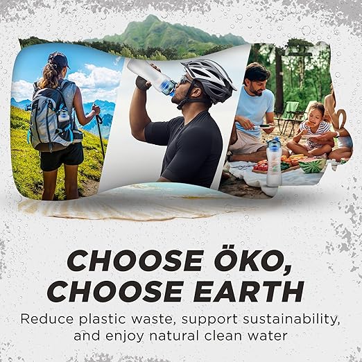 ÖKO - Advanced Water Bottle with Filter Derived from NASA Technology, Filtered Water Bottle for Travel/Outdoors & Home, Water Filter Bottle for Harmful Contaminants (1 L, Arctic)