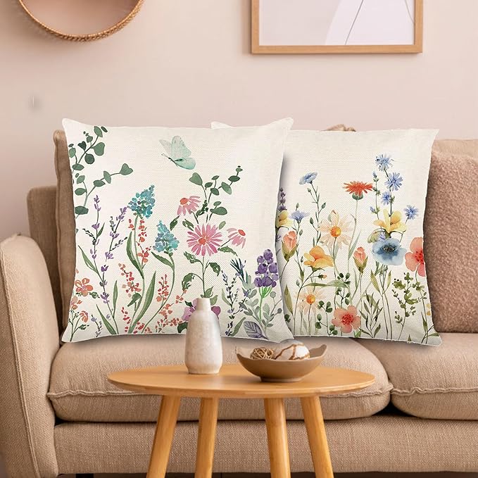 Spring Decorations for Home - Spring Pillow Covers 18x18, Outdoor Pillow Covers Spring Farmhouse Throw Pillow Cover Garden Linen Cushion Case for Home Decor