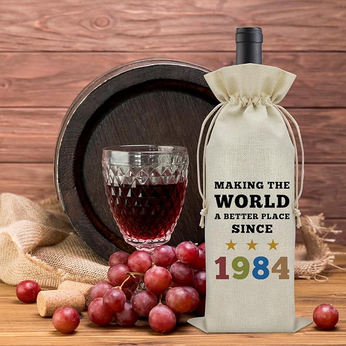 1984 Birthday Gifts Wine Bag Happy 40th Birthday Gifts for Women Men Wine Bottle Decoration Bag 40 Year Old Gifts for Dad Mom Turning 40 Gifts for Him Her Wine Accessories Gifts for Wine Lovers