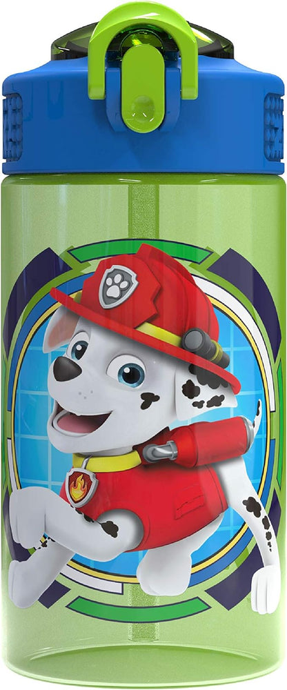 Zak Designs Paw Patrol Kids Spout Cover and Built-in Carrying Loop Made of Plastic, Leak-Proof Water Bottle Design (Rocky, Rubble & Chase, 16 oz, BPA-Free)